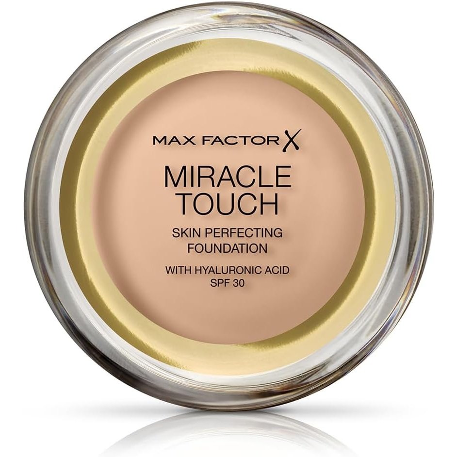 Max Factor Miracle Touch Radiant Finish Foundation with SPF 30 and Hydrating Hyaluronic Acid, Shade 43 Golden Ivory