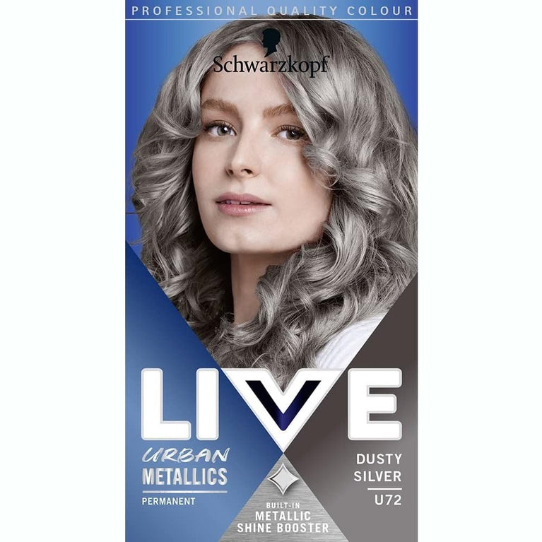 Schwarzkopf LIVE Urban Metallics Dusty Silver Hair Dye - Long Lasting Permanent Color with Metallic Shine Booster