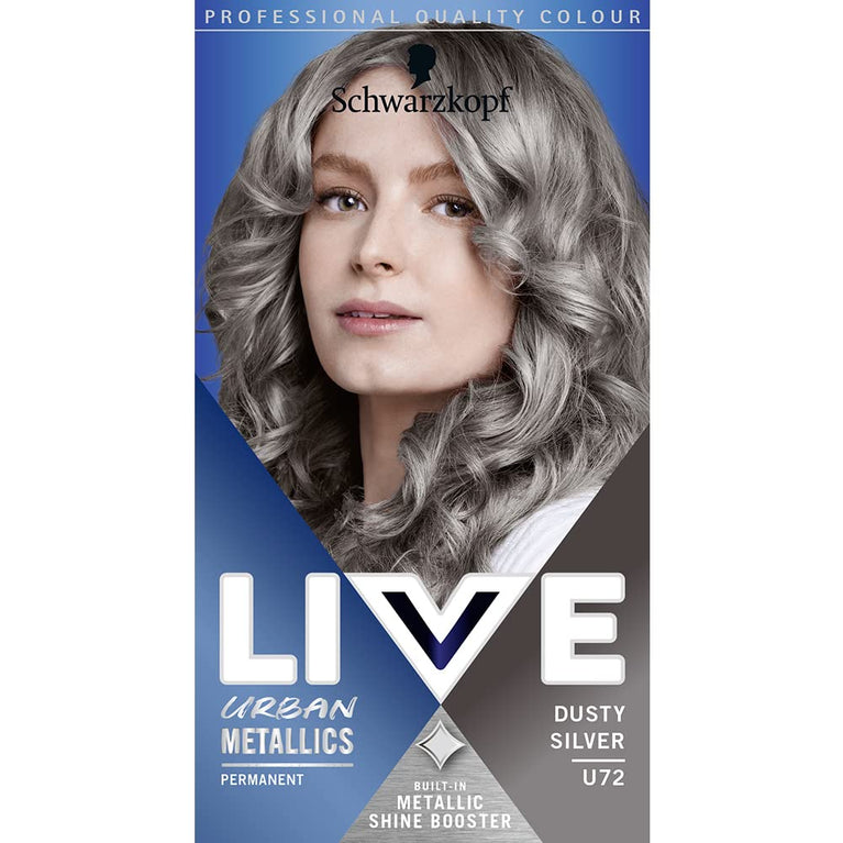 Schwarzkopf LIVE Urban Metallics Dusty Silver Hair Dye - Long Lasting Permanent Color with Metallic Shine Booster