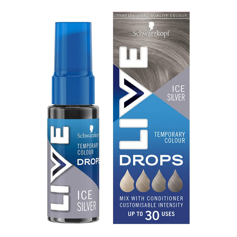 Live Schwarzkopf Colour Drops, Vegan, Semi-Permanent, Lasts 2 to 12 Washes, Ice Silver, 30 ml