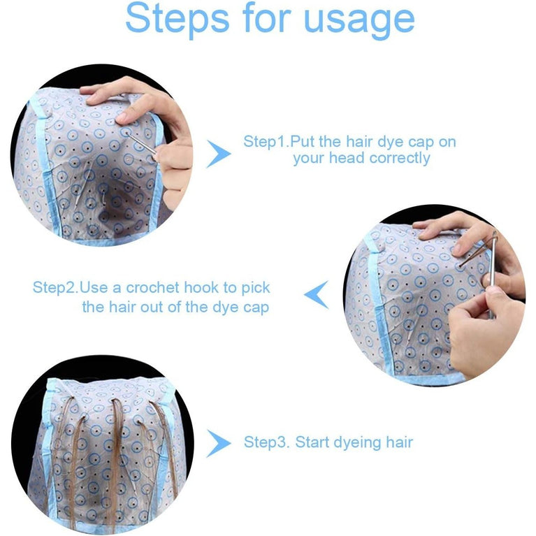 Hair Dyeing and Highlighting Kit with Cap, Hooks, and Brush for Home and Salon Use