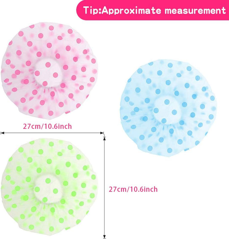 Waterproof Shower Caps for Women - Pack of 3 with Elastic Band