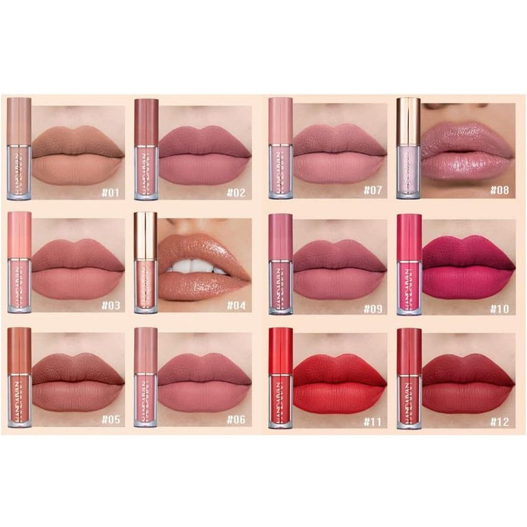 Vibrant Velvet Liquid Lipstick Set, 12 Colors, Waterproof and Long Lasting, Non-Stick, Fade-Resistant, Perfect Makeup Gift for Women - Ideal for Valentine's Day, Mother's Day, Christmas, and Anniversaries