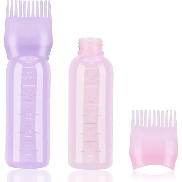 2-Piece Hair Dye Applicator Bottle Set, 60ml, Pink+Purple, Salon-Quality for Dyeing, Perming, and Scalp Care