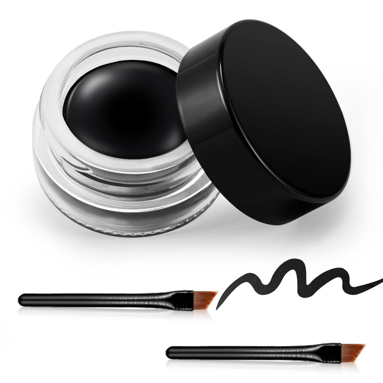 Erinde 24-Hour Waterproof Gel Eyeliner Kit with Dual Brushes - High Pigment Black Cream Eyeliner for Natural Eye Makeup, Vegan and Hypoallergenic 01# Black