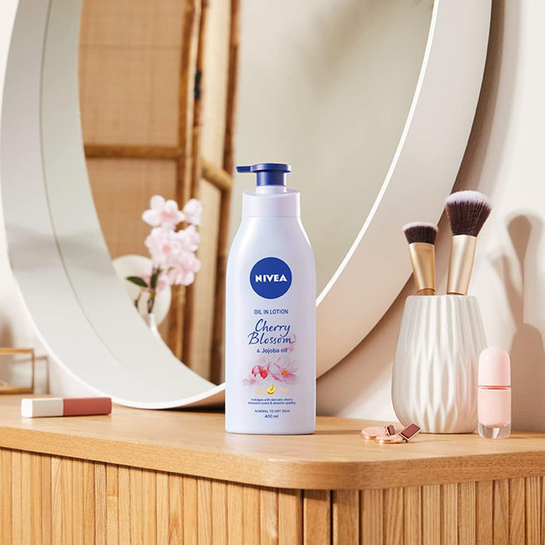 NIVEA Cherry Blossom & Jojoba Oil Oil-In Lotion 400ml, Intensive Moisturizing Body Lotion