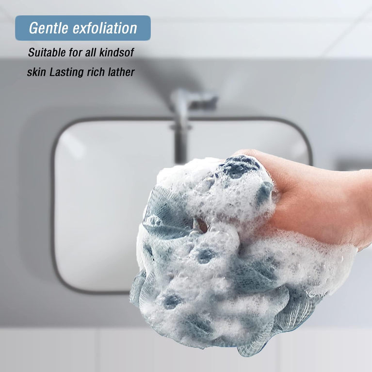 KISUOMAOYI Loofah Shower Puff 3Pcs - Ultra Soft Mesh Bath Sponges for Adults Exfoliating, Scrubbing and Cleaning - Body Scrubbers for Use in Shower