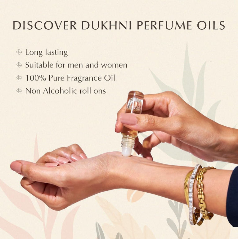Assorted Arabian Attar Oil Sampler Set by Dukhni | 6 Unique Scents x 6ml Bottles | Men and Women's Perfume Oils | Halal & Vegan Islamic Fragrances
