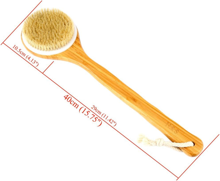 Bamboo Body Brush Exfoliating Shower Scrubber with Long Handle
