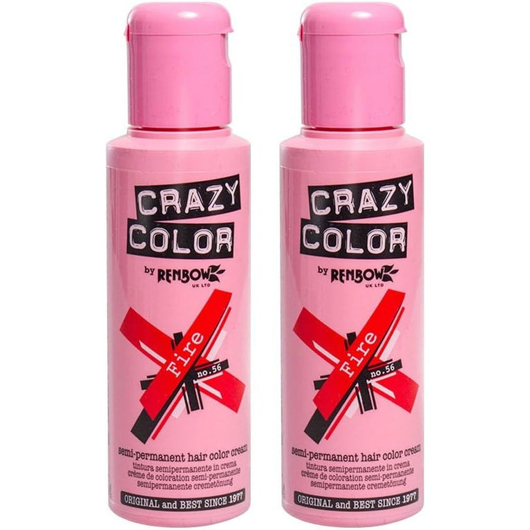 2x Crazy Color Semi-Permanent Hair Dye 2x 100ml (Fire Red)