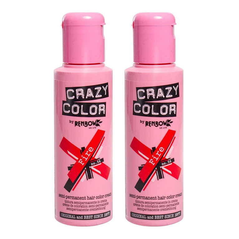 2x Crazy Color Semi-Permanent Hair Dye 2x 100ml (Fire Red)