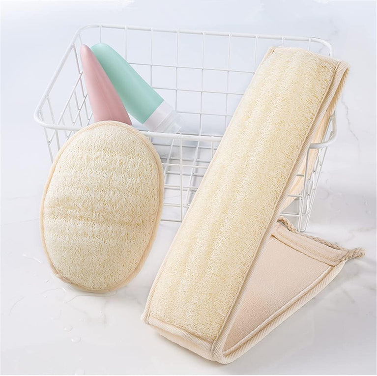 Exfoliating Loofah Back Scrubber for Shower, Long Handled Bath Brush with Dual Scrubbing Straps