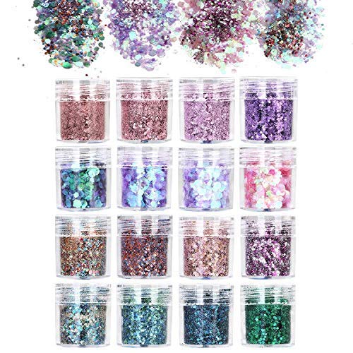 URAQT 16-piece Eco-Friendly Party Glitter Set for Body, Face, and Hair - Perfect for Festivals and Parties