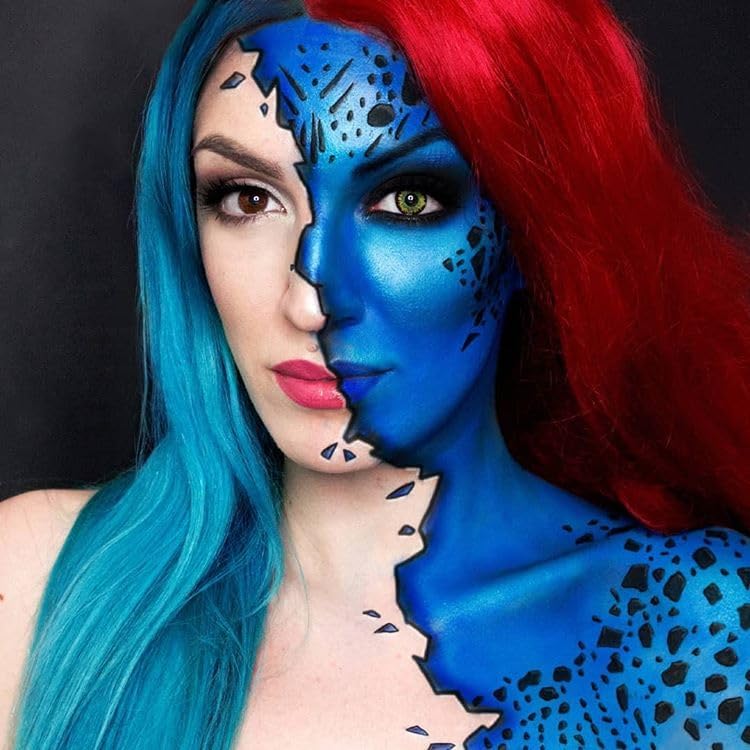 CCbeauty Intense Blue Face Paint Stick for Avtar Mystique Halloween Cosplay, Non-Toxic SFX Makeup Kit, Waterproof Oil-Based Body Paint for Professional Full Coverage FX Effects