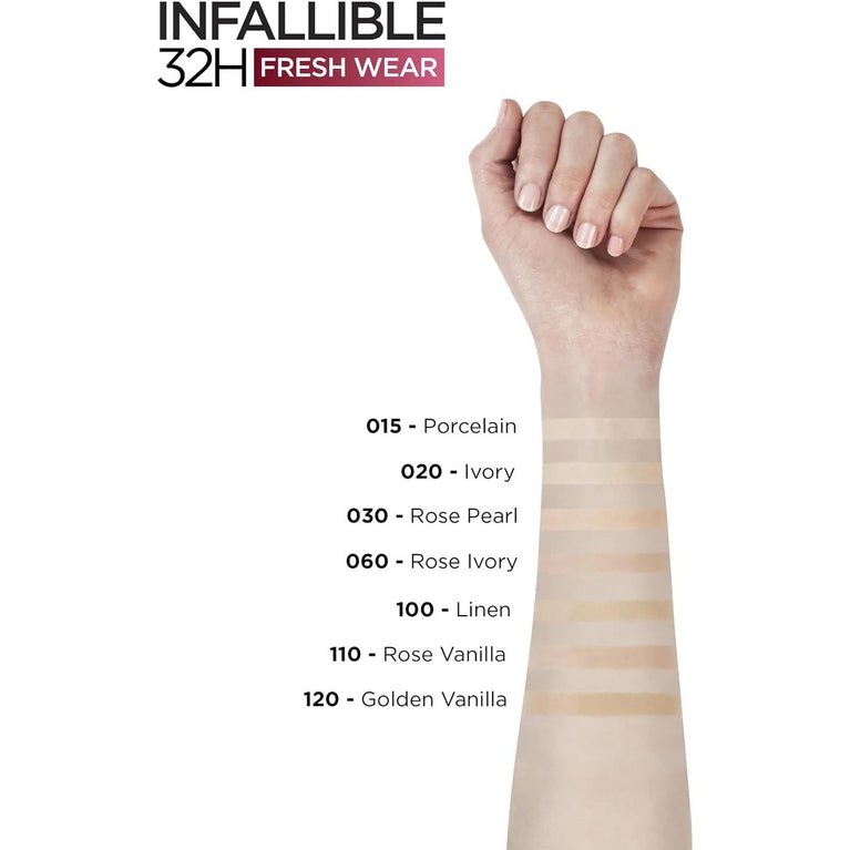 L'Oréal Paris Infallible 32H Fresh Wear Foundation in 20 Ivory - Full Coverage, Long-lasting, Waterproof, SPF 25, Enriched with Vitamin C for Flawless Finish