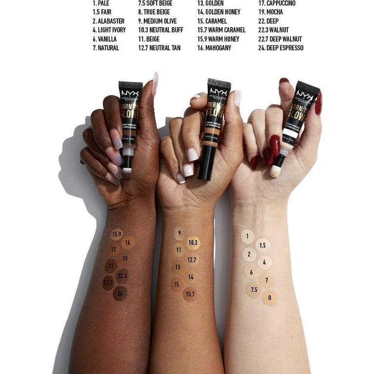 NYX Professional Makeup Born to Glow Vegan Concealer, Medium Olive Shade, Reduces Under Eye Circles, Ideal for Highlight and Contour, with Iridescent Finish