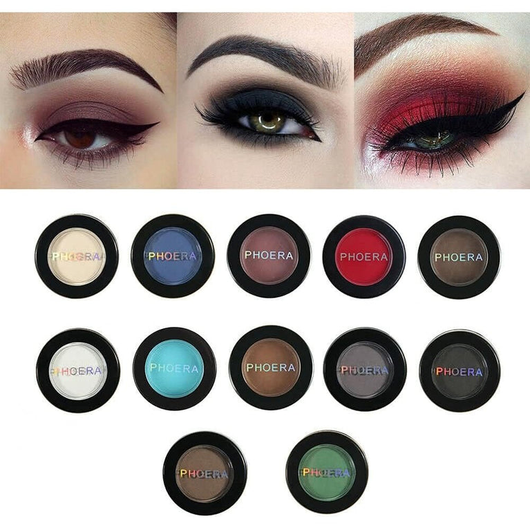 AQUAPURITY PHOERA 12-Shade Waterproof Matte Eyeshadow Palette - Long Lasting, Highly Pigmented Cosmetic in 201 White