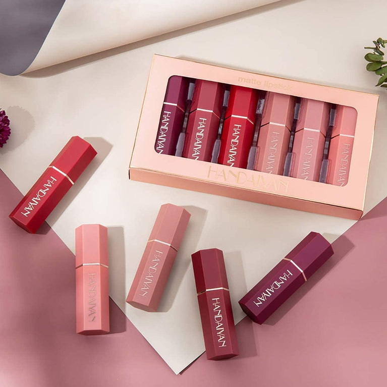 Vibrant Matte Lipstick Kit: Waterproof, Long-Lasting Velvet Finish in 6 Stunning Shades with Bonus Gift Box
