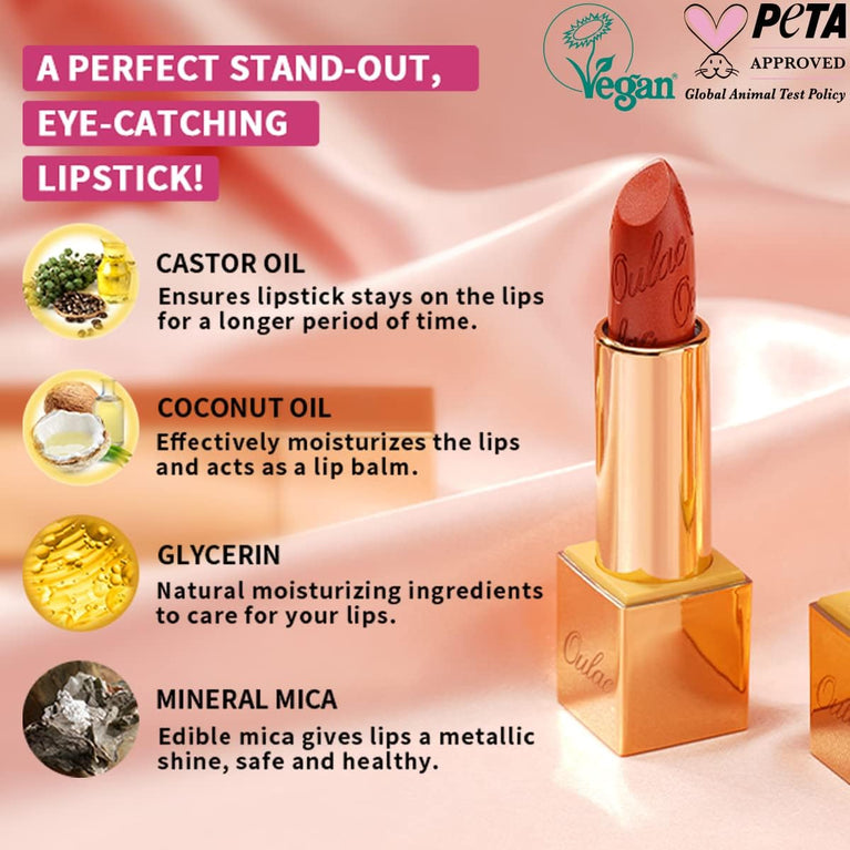 OULAC 3D Metallic Shine Glitter Lipstick, Nude High-Intensity Lipcolor, Brown Moisturizing & Long-Lasting, Vegan & Cruelty-Free, Full-Coverage Lip Envy(07) 4.3 g/0.15 oz
