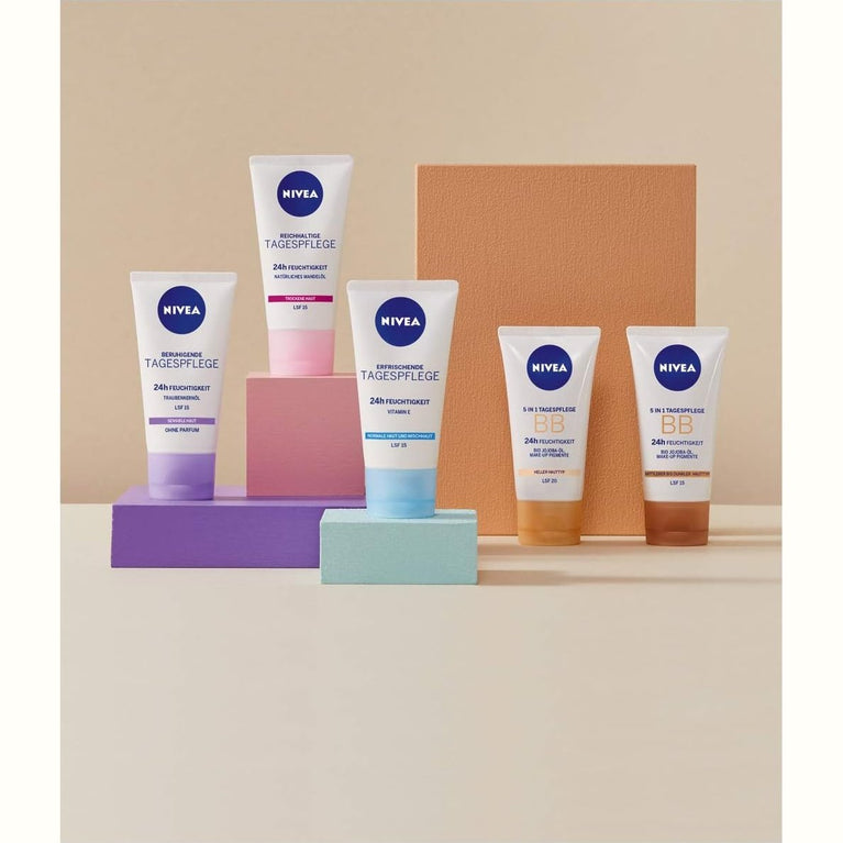 NIVEA 5-in-1 BB Day Cream with 24-Hour Hydration and SPF 15 Protection