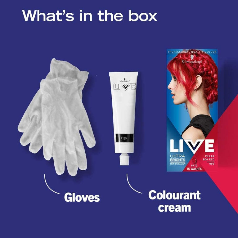 Live Schwarzkopf Ultra Brights Or Pastels, Vibrant Semi-Permanent Hair Dye, Lasts Up to 15 Washes, Pillar Box Red 092, 1 Count