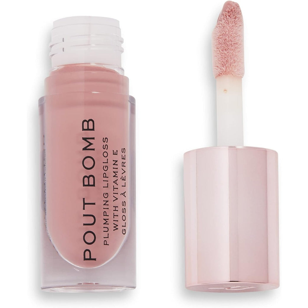 Revolution Beauty London Pout Bomb Plumping Gloss in Nude, High Shine with Rich Pigment and Soft Tingle Effect