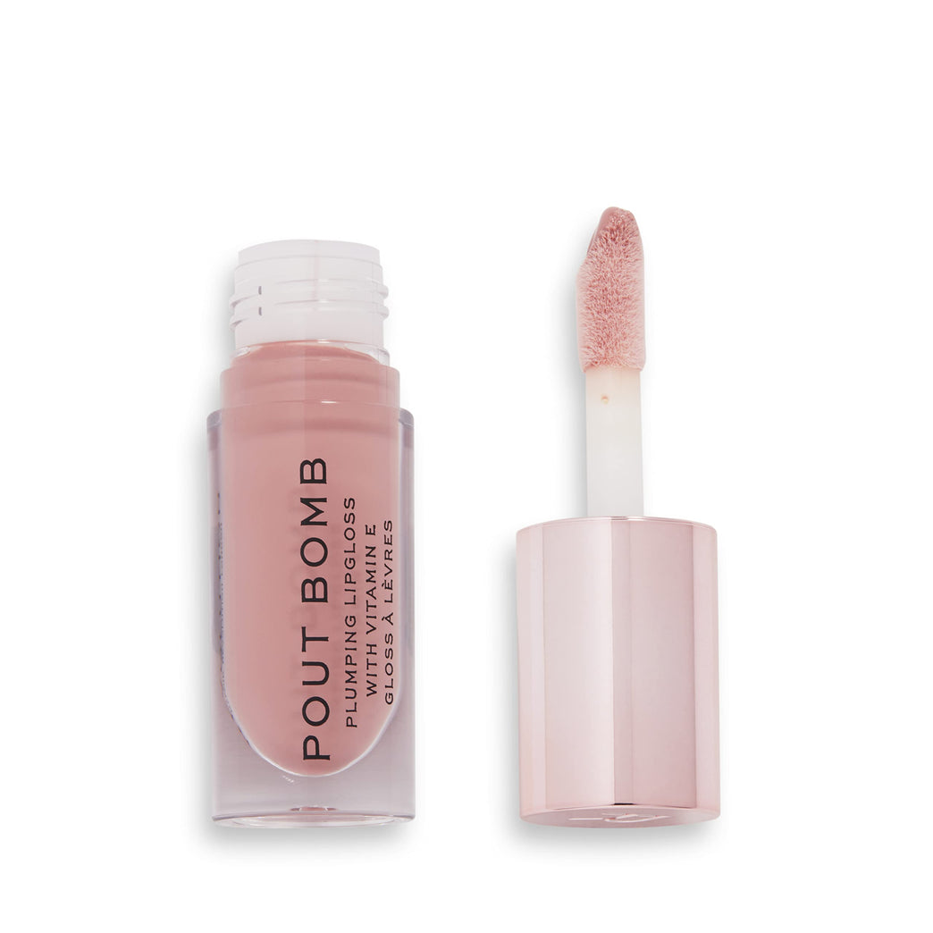 Revolution Beauty London Pout Bomb Plumping Gloss in Nude, High Shine with Rich Pigment and Soft Tingle Effect