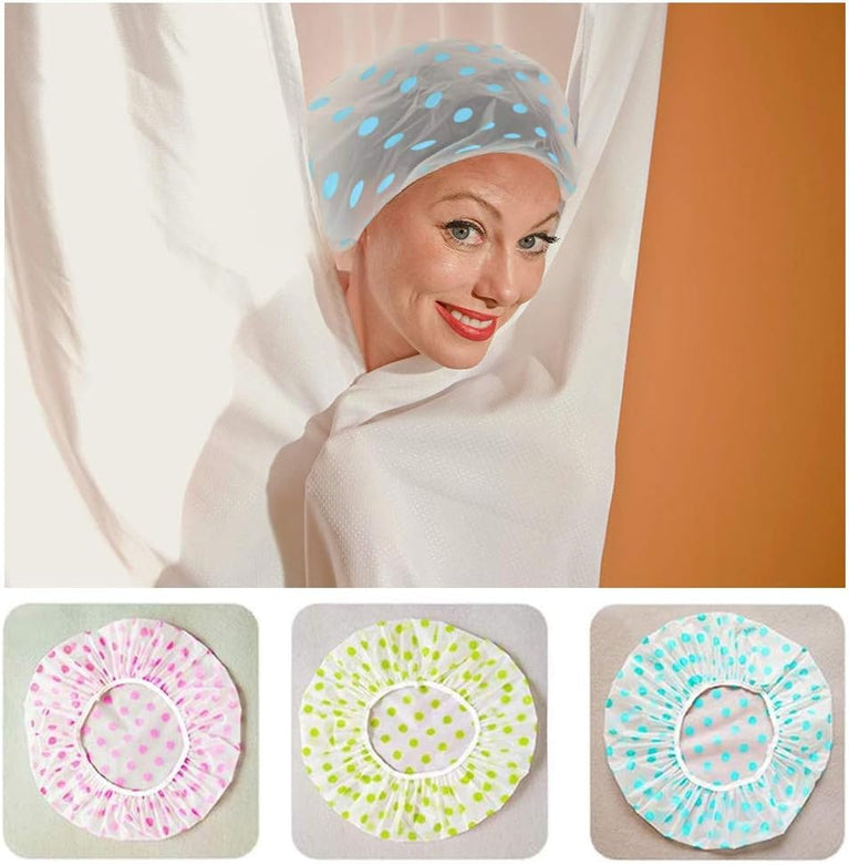 Waterproof Shower Caps for Women - Pack of 3 with Elastic Band