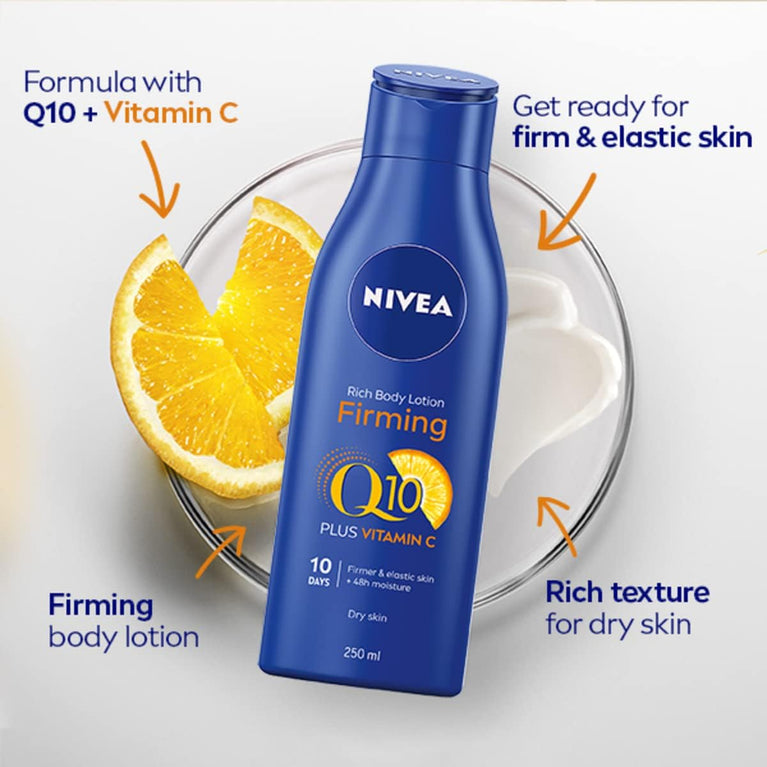 NIVEA Q10 Firming Rich Body Lotion with Vitamin C for Dry Skin