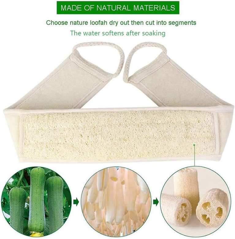 Exfoliating Back Scrubber Set with Natural Luffa and Long Wooden Handle for Shower and Bath Spa