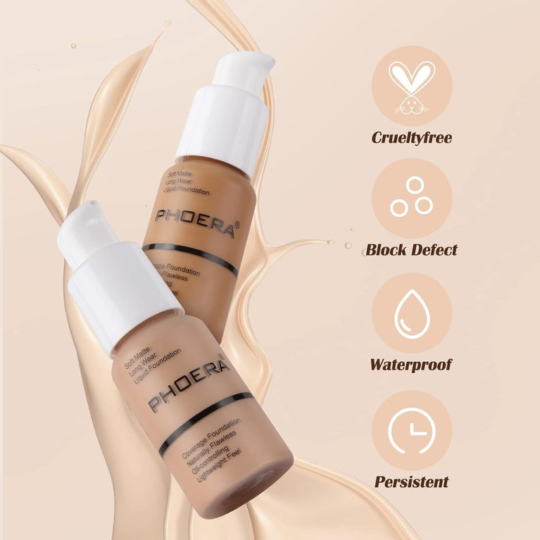 PHOERA All-Day Matte Liquid Foundation - Buff Beige, Full Coverage