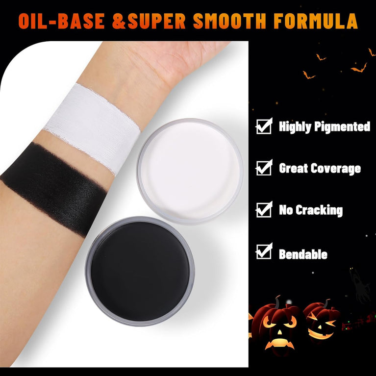 BOBISUKA Professional Halloween SFX Cosplay Makeup Kit - Non-Toxic Black & White Face and Body Paint, Full Coverage Long-Lasting FX Makeup for Themed Party and Stage Effects