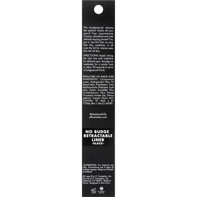 e.l.f. Smudge-Proof Retractable Eyeliner, Ultra Intense Pigmentation, Waterproof, for Bold & Defined Eye Makeup, Black, 0.006 Oz (0.18g)