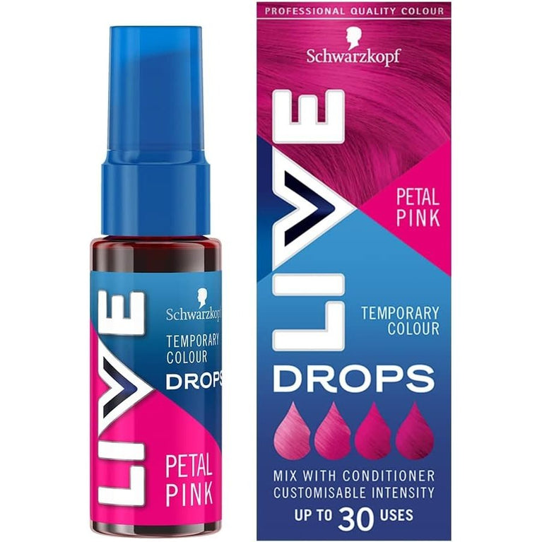 Live Schwarzkopf Colour Drops, Vegan, Semi-permanent, Pink Hair Dye, Lasts 2 to 12 Washes, Petal Pink, 30 ml