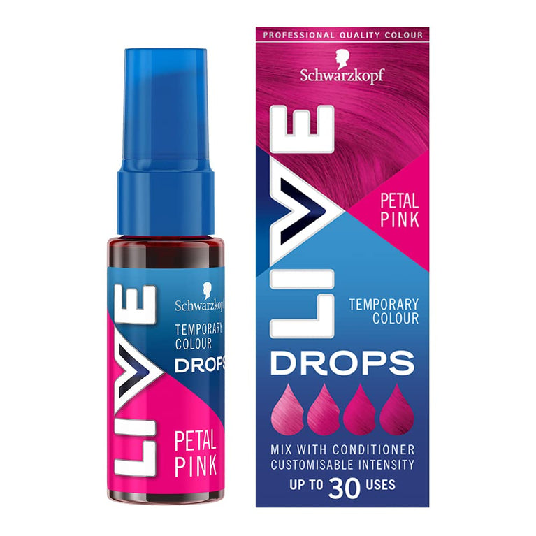 Live Schwarzkopf Colour Drops, Vegan, Semi-permanent, Pink Hair Dye, Lasts 2 to 12 Washes, Petal Pink, 30 ml