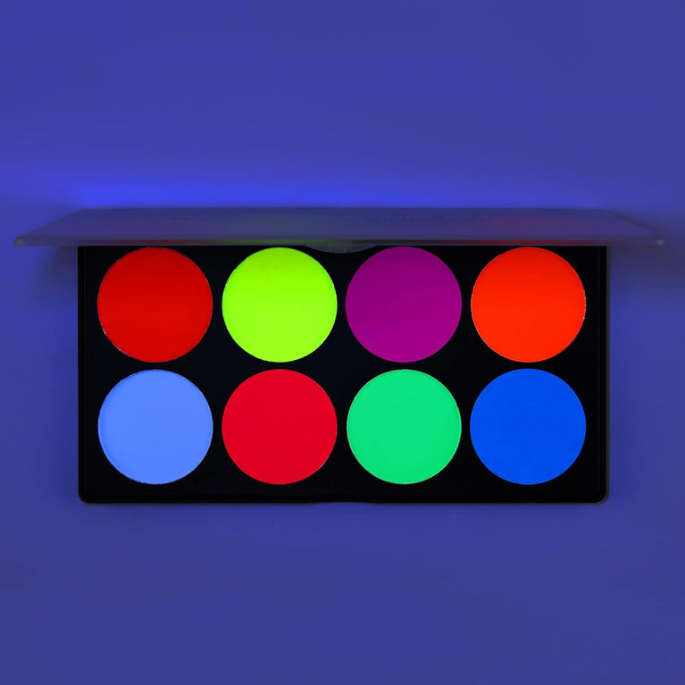 CCbeauty Professional UV Neon Body and Face Paint Set - 8 Vibrant Colors with 10 Brushes, Non-Toxic, Easy to Remove, Glows in the Dark under Black Light, Ideal for Halloween and Festivals
