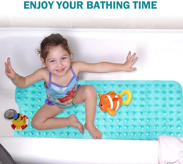 Wimaha Non-Slip Bathtub Mat with Extra Long Coverage and Machine-Washable Design, Teal Color