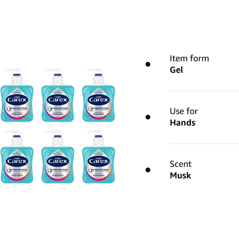Carex Original Antibacterial Hand Wash, Clean & Protect Hands, Bulk Buy, 6-Piece Set, 250 ml Each