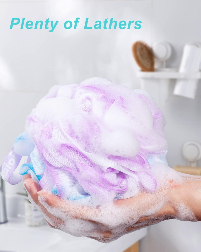 Aquior Bath Sponge Shower Loofahs Balls 60g/PCS Extra Large Mesh Pouf Easy Foaming Body Scrubber Exfoliator for Big Full Lather Cleanse(4 Pack)