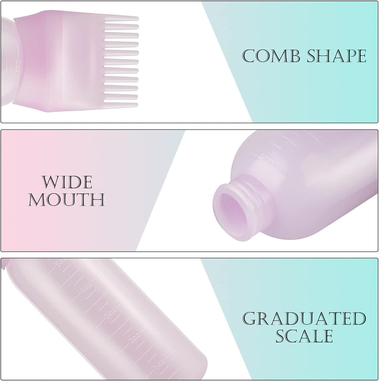 Hair Dye Applicator Brush 3 Pack with Comb Head and Graduated Scale (Pink+White+Purple)