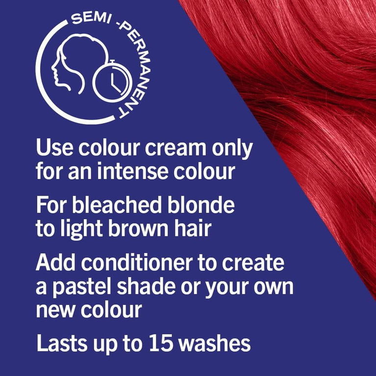 Live Schwarzkopf Ultra Brights Or Pastels, Vibrant Semi-Permanent Hair Dye, Lasts Up to 15 Washes, Pillar Box Red 092, 1 Count