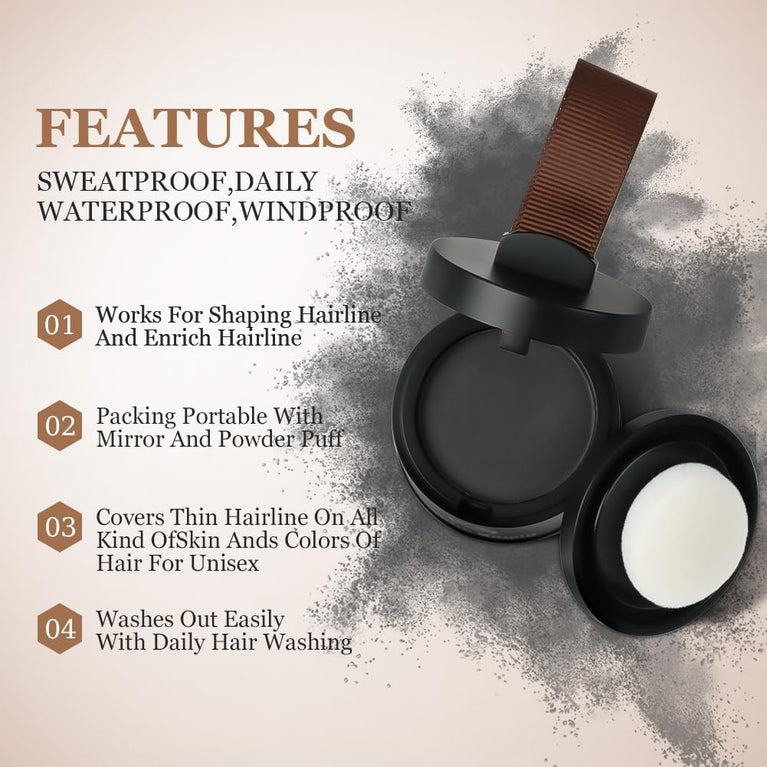 Instantly Hairline Powder, Hair Root Touch Up Powder Conceal Receding Hairline, Windproof&Sweatproof Hair Root Concealer, Professional Hairline Shadow Powder with Mirror and Puff(Natural Black)