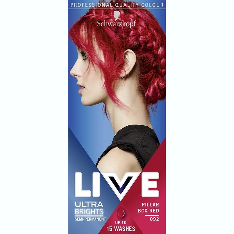 Live Schwarzkopf Ultra Brights Or Pastels, Vibrant Semi-Permanent Hair Dye, Lasts Up to 15 Washes, Pillar Box Red 092, 1 Count