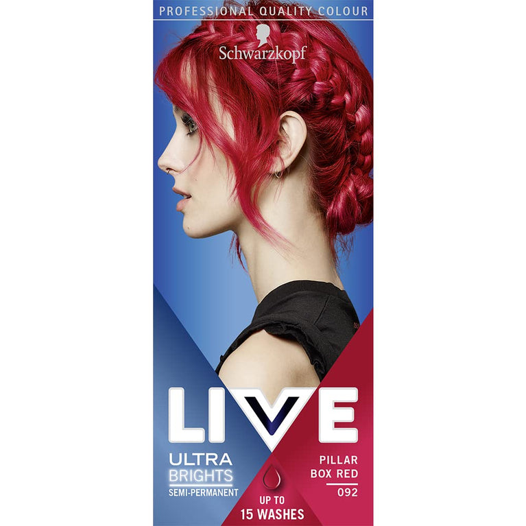 Live Schwarzkopf Ultra Brights Or Pastels, Vibrant Semi-Permanent Hair Dye, Lasts Up to 15 Washes, Pillar Box Red 092, 1 Count