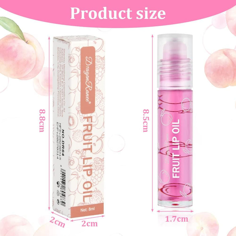 AOOWU 6-Piece Fruit-Flavored Lip Oil Kit - Hydrating, Long-Lasting Plumping Gloss with Roll-On Design (Peach, Orange, Avocado, Strawberry, Grape, Cherry)