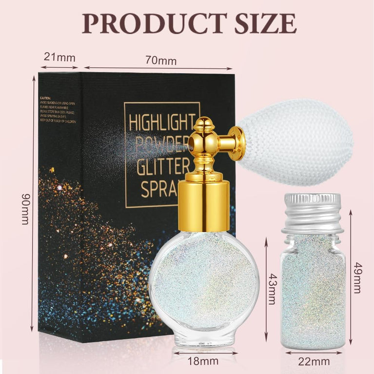 AOOWU Versatile Glitter Powder Spray, Sparkling Silver Body and Hair Highlighter, Compact Shimmer Makeup Spray for Body, Face, and Clothes
