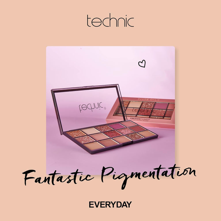 Technic Invite Only Ultimate Eyeshadow Palette - 15 Distinctive Shades in Glitters, Shimmers & Mattes for Versatile Day to Night Styles. Features Vibrant Pinks, Berries, and Neutrals. PETA Approved, 22.5g