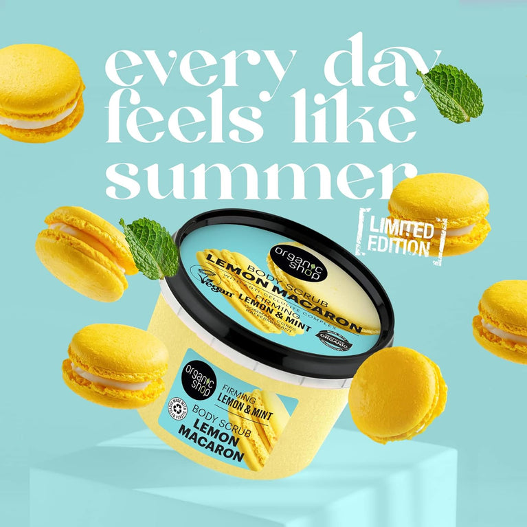 Firming Lemon Macaron Body Scrub with Organic Lemon & Mint (250ml)