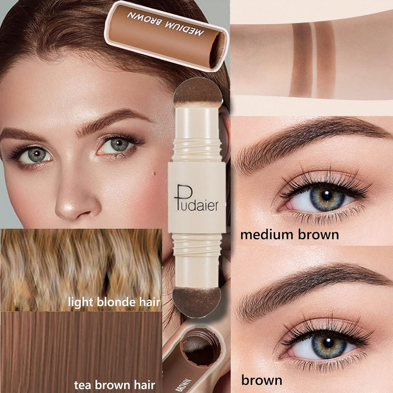 Ultimate Eyebrow Shaping Kit with Long-lasting Waterproof Brow Cream, Stamp Set and Reusable Stencils - Perfect for Beginners (Medium Brown & Brown)