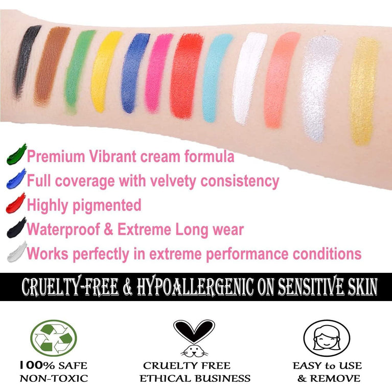 CCBeauty 24-Color Professional Oil-Based Face and Body Paint Kit with 10 Specialty Brushes for Halloween and Party Makeup